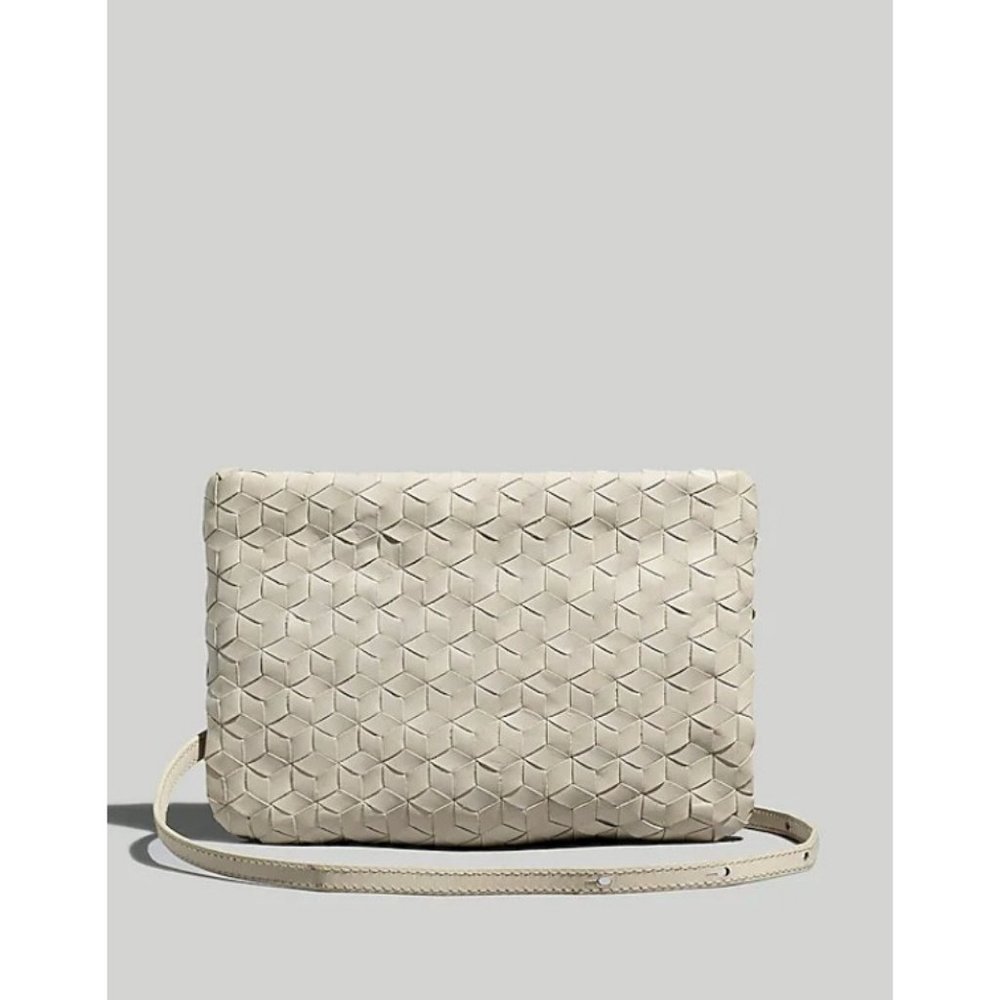 Madewell $128 The Puff Crossbody Bag: Woven Leather Edition Form Grey NI981